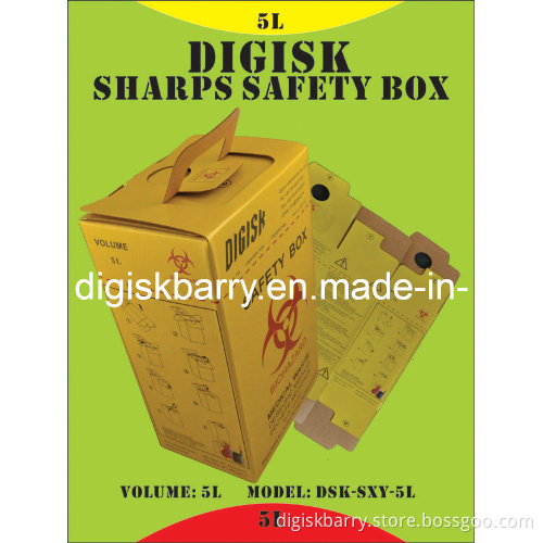 Cardboard Sharps Safety Box (Yellow color/5Lt) for Hospital Sharps, Used Syringes.